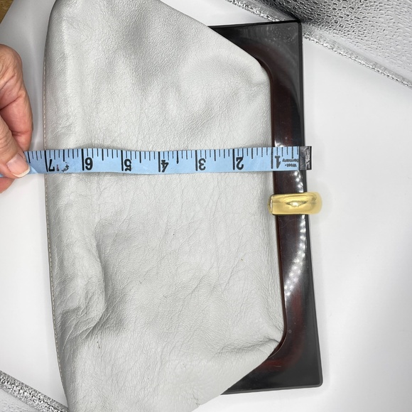 Italian Leather Lt Gray Lucite Clutch Purse Handbag Vintage - Picture 5 of 16